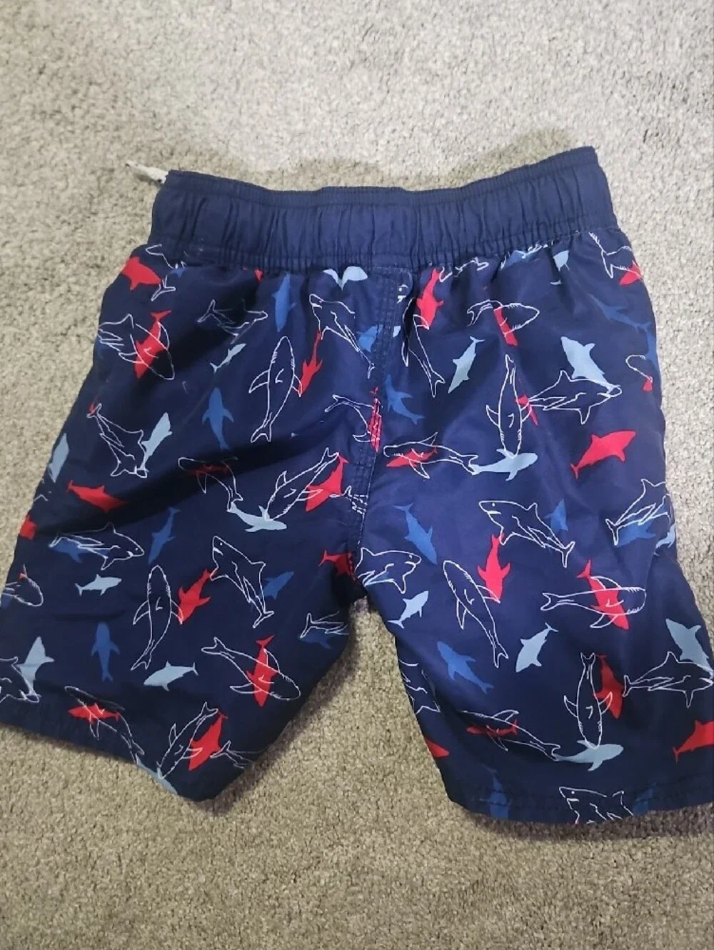 OshKosh B'gosh Navy Shark Print Swim Shorts with Red and Light Blue Accents